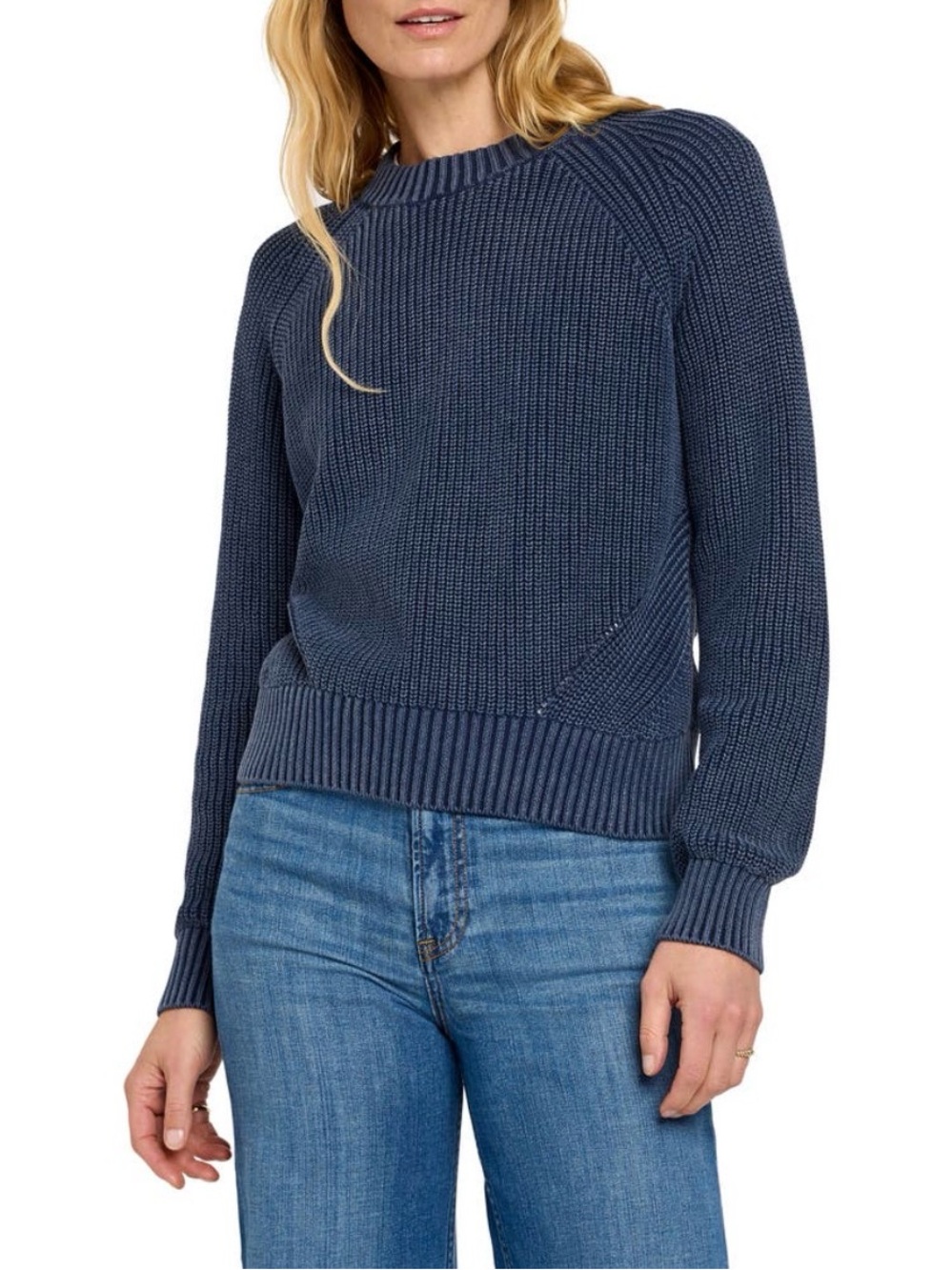 Faherty Sunwashed Organic Cotton Fisherman Sweater Blue Medium